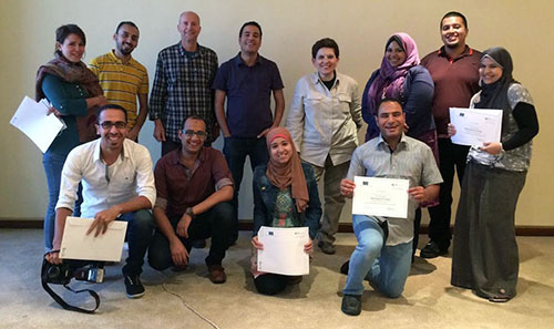 Jim Fish & Magda Abu-Fadil with Group I of Egyptian journalists