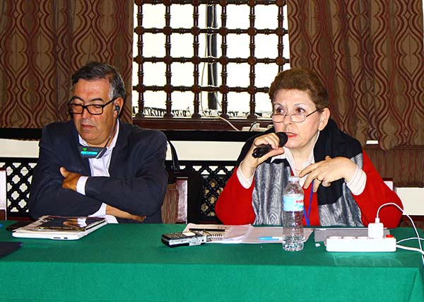 Moroccan Professor Mohamed Allali and Magda Abu-Fadil at hate speech seminar at AUC